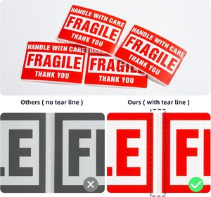 Etichette Fragile 3 x 2 Pollici con Manico, 500 Adesivi Fragili <span class=keywords><strong>per</strong></span> Spedizioni e Traslochi, Adesivo Permanente di Grado Commerciale <span class=keywords><strong>per</strong></span> Vetro - Product Image 3