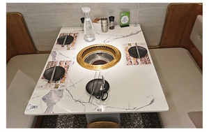 Tavolo da BBQ coreano commerciale Set tavolo da fuoco carbone Barbecue con sedia da tavolo in marmo per alberghi e ristoranti - Product Image 5