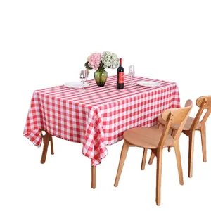 批发简约风格家居西餐桌布餐厅长方形野餐布红白格纹涤纶桌布