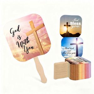 Abanicos de Papel con Mango de Madera Personalizados para Promociones de Empresa, con Logotipo Impreso a Todo Color por Ambos Lados, Abanicos Sublimables en Blanco - Product Image 1