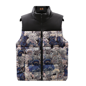 Gilet d'hiver pour homme avec imprimé ours, col montant, fermeture éclair, vêtement d'extérieur décontracté, coupe-vent, rembourrage en polyester - Product Image 1