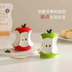 Creative cartoon ceramic <b>toothpick</b> holder, cotton swab storage tube, household dustproof, high-value apple-shaped <b>toothpick</b> - Product Image 3