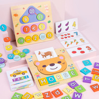 Tableau d'apprentissage numérique et alphabétique 2 en 1 en bois pour enfants, jouet de puzzle pour la reconnaissance des nombres, l'arithmétique, l'horloge et l'orthographe des lettres