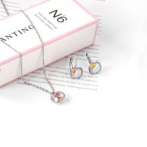 Ensemble de bijoux pour femmes, collier et boucles d'oreilles en acier inoxydable plaqué or avec pierres précieuses colorées magnifiques et populaires - Product Image 6