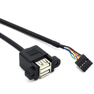 电脑电脑机箱组装电缆杜邦9针到双USB带螺丝孔主板USB 2.0面板安装电缆