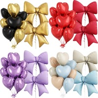 Ensemble de ballons en feuille métallisée nœud papillon mat, ballons rétro en forme de cœur, ballons à hélium pour révélation de sexe, ballons pour la Saint-Valentin, fournitures pour fêtes de mariage
