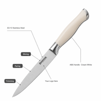 Couteau utilitaire avec logo personnalisé, acier inoxydable 3Cr13, manche ABS blanc crème, couteau à éplucher, couteau de cuisine, OEM, vente en gros