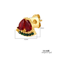 Trendy 18K vergulde oorbellen met gekleurde zirkonia, roestvrij staal, diverse vormen, fruit oorbellen, anti-aanslag sieraden
