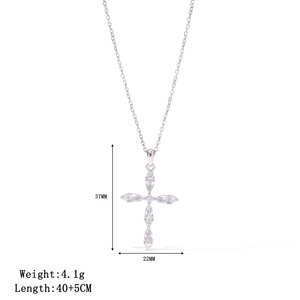 Religious Jewelry Stainless Steel Anti-Tarnish silver & gold cubic zirconia cross pendant necklaces for women - Product Image 6