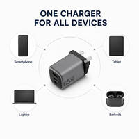 Pengisi Daya Ponsel 65W GaN PD OTP dengan Kabel Tipe C Terintegrasi, Adaptor Daya USB untuk Laptop, Tablet, dan Perangkat Seluler