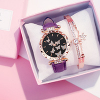 Jam tangan wanita modis, Set perhiasan gelang berlian kuarsa hadiah untuk wanita