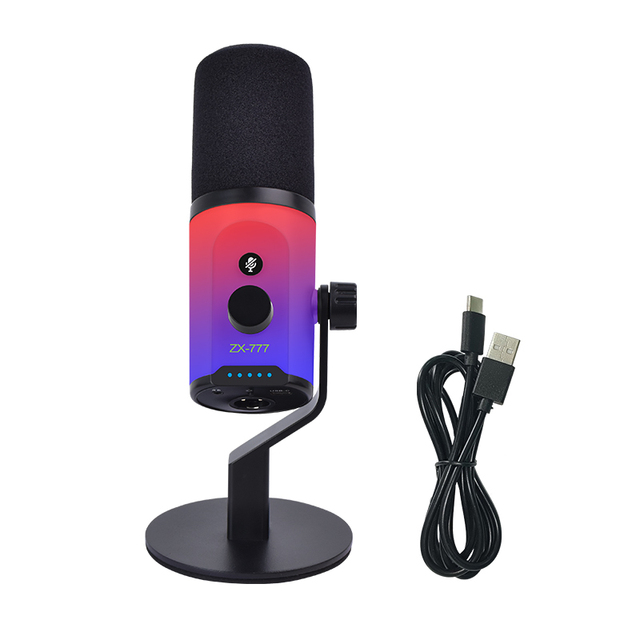 Professional ZX-777 RGB USB Gaming Studio Wired XLR Dynamic Microphone Noise Canceling Microphone With Stand for Podcast Youtube