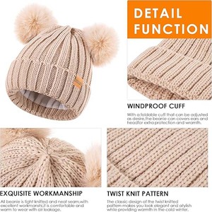 Gorro de Punto Personalizado de Alta Calidad para Niños, 100% Acrílico, <span class=keywords><strong>Gorros</strong></span> de Invierno con <span class=keywords><strong>Dos</strong></span> <span class=keywords><strong>Pompones</strong></span> - Product Image 4