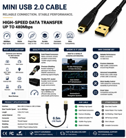 Cable de Datos Mini USB 2.0 AM a Mini B de 5 Pines, 0.5m, Alta Velocidad, Trenzado y Blindado, para Carga y Sincronización de Cámaras Digitales y Reproductores MP3/MP4