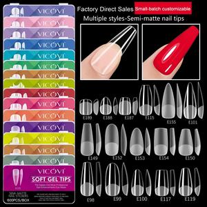 600 pièces de <span class=keywords><strong>faux</strong></span> ongles en <span class=keywords><strong>gel</strong></span> souple à presser, double face, mat, <span class=keywords><strong>sans</strong></span> couture, en ABS, avec formes cercueil, amande, ovale, stiletto, pour nail art - Product Image 2