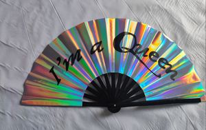Abanico de Mano Plegable de Bambú con Diseño de Impresión de Logotipo Personalizable en Plata Láser PVC - Product Image 3