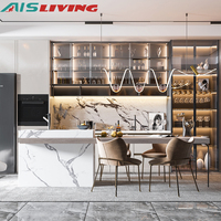 Meubles de cuisine Ais Modern Luxury Design haut de gamme, ensemble complet d'occasion, personnalisés, suspendus au mur, classiques, avec cadre en aluminium et marbre MDF, robinet inclus