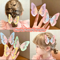 Barrettes à cheveux en tissu brodé 3D, motif papillon de dessin animé, style vintage ancien, ailes flottantes, pour fête, mignonnes et adorables