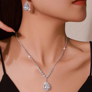 Water Drop Earrings/<b>Bracelet</b> <b>Set</b> Silver Crystal Pendant Antique Silver Plated Classic Women's Party Jewelry Fashion Accessories - Product Image 1