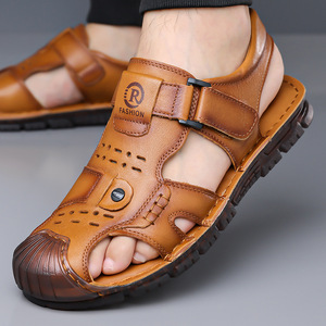 Sandalias de Cuero para Hombre, Punta Cerrada, Planas, Transpirables, Suela de Goma, Casuales, Hechas en Vietnam - Product Image 2