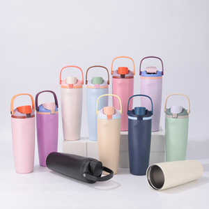 Custom 30oz bottiglia di acqua in acciaio inox Owalo tazza da caffè bicchiere 30oz con manico e paglia a prova di perdite tazza da viaggio - Product Image 4