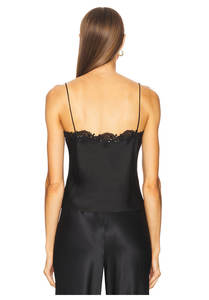 Women's French Retro Eyelash Lace Trim <b>Silk</b> <b>Camisole</b> Black Sexy V-neck Waist-fitted Slimming Sleeveless Pullover Top - Product Image 4