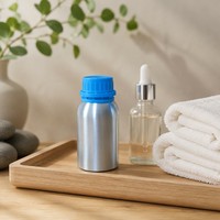 Flacon en aluminium poli de 100 ml, bleu ciel, avec bouchon de sécurité, diamètre 50 mm, pour huiles essentielles parfumées