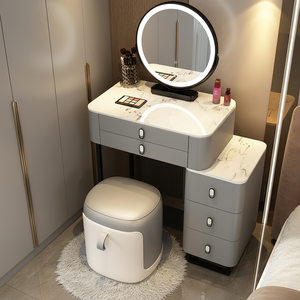 Table <span class=keywords><strong>de</strong></span> maquillage moderne avec tiroirs multi-rangements et miroir LED, meubles <span class=keywords><strong>de</strong></span> chambre à coucher - Product Image 6