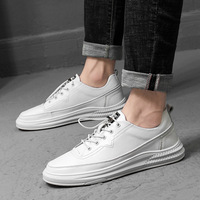 Baskets décontractées blanches tendance pour homme, respirantes et amortissantes, en toile avec empeigne en cuir pleine fleur, fermeture à lacets, effet faux cuir