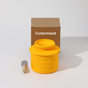 European Design Kitchenware <b>Storage</b> <b>Container</b> Silicone Butter Dish Lid Ceramic Base Customizable Home Accessory Light Durable - Product Image 2