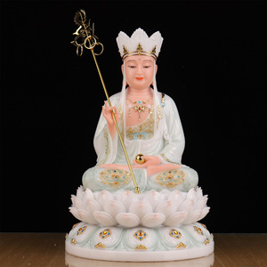 Estatua de Buda para toda la sala, imitación de jade blanco, tallada con tres santos y bodhisattvas, para culto en el hogar - Product Image 3