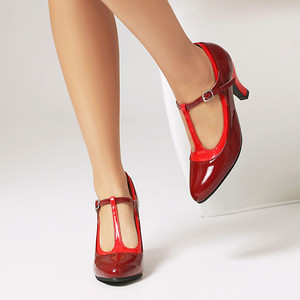 Chaussures pour femmes Xuanhui, best-seller, à bout rond fantaisie, en cuir verni, avec bride en T, confortables, style coréen, talons fins de <span class=keywords><strong>8</strong></span> <span class=keywords><strong>cm</strong></span> - Product Image 6
