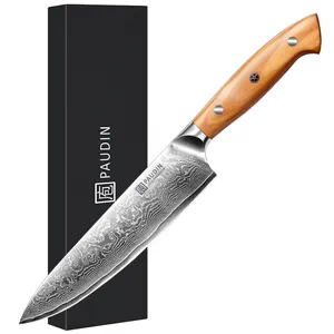 IS1新しいデザインシェフナイフ8インチ67層ダマスカス鋼プロフェッショナルキッチンナイフ、オリーブハンドル付きシェフのナイフ