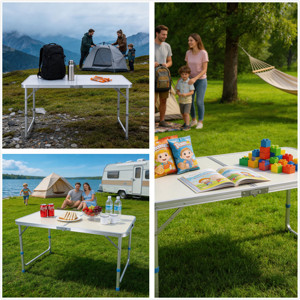 Foldable <b>Table</b> Chairs,120cm Portable Camping <b>Table</b> With Chairs, 1.2m Lightweight <b>Folding</b> Picnic <b>Table</b> for Party Event Camp - Product Image 3