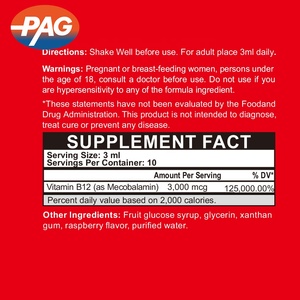Label pribadi Raspberry Flavor Nutrition Health Care suplemen <span class=keywords><strong>Liquid</strong></span> <span class=keywords><strong>Vitamin</strong></span> B12 tetes - Product Image 2