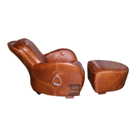 Fauteuil club en cuir inclinable vintage en cuir pleine fleur, fauteuil selle et ottoman en cuir de vache vieilli, fauteuil traditionnel pour hôtel