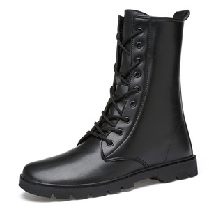Bottes en cuir pour hommes, bottes à la cheville en peluche pour l'automne et l'hiver, confortables, antidérapantes, bottes de moto, chaussures chaudes pour hommes pour l'hiver - Product Image 6