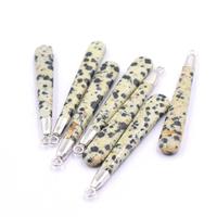 Pendentif en jaspe dalmatien 48-50 MM, forme allongée en goutte, laiton plaqué argent, pour la création de bijoux