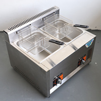 Friteuse professionnelle 6L à double cuve en acier inoxydable à gaz avec panier de friture pour frites, pommes de terre frites et poulet
