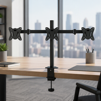 Support d'écran à trois bras en acier, type pince, pour bureau à domicile, installation facile
