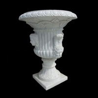 Décoration de jardin Vase moderne en marbre blanc Sculpture en pierre Sculpture Pot de fleur en pierre Pilier Pot de fleur en pierre implorée