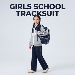 521004 2026 New Design Custom School Uniform Set Navy Blue and Grey Contrast Color Tracksuit for Students - Product Image 4