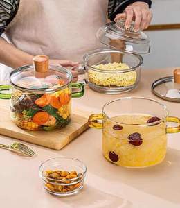 <span class=keywords><strong>Pot</strong></span> en verre transparent épaissi résistant à la chaleur casserole à soupe à Double oreille domestique avec couvercle <span class=keywords><strong>Pot</strong></span> de nouilles instantanées - Product Image 6
