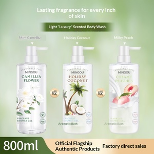 Gel Douche Parfumé Mingou 800ml Hydratant Longue Durée à Base d'Eau Menthe Camélia Noix de Coco Pêche Format Familial avec Pompe - Product Image 2