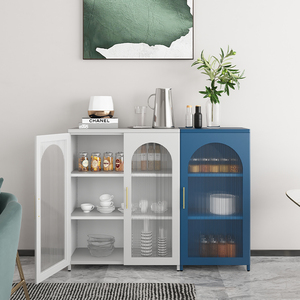 Armoire moderne en verre blanc avec 4 étagères, portes battantes, poignées en aluminium, armoire de rangement autoportante pour chambre à coucher - Product Image 5