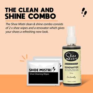 Nettoyant pour chaussures Shoe Mistri, 2 lingettes avec rénovateur gris pour daim, nubuck, maille, tissu, kit d'entretien des chaussures, nettoyage sans eau - Product Image 5