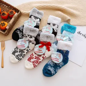 Wholesale Winter Girl Cute Embroidery Soild Color Thermal Floor Fluffy Fuzzy Socks
