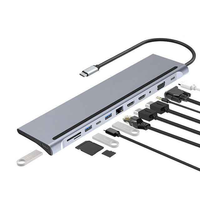 12 in 1 USB C Hub Dual 4K  VGA 100Mbps Rj45 Ethernet Usb C Docking Station Hub for Macbook Pro Laptop Usb Hubs