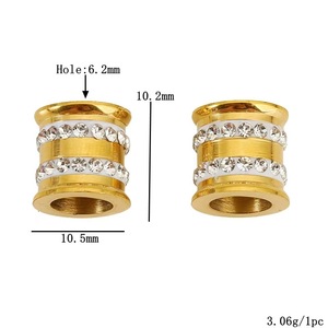 Stainless Steel <b>Spacer</b> Beads Gold And Silver Plated With Zircon Cylinder Shape Large Hole For DIY Jewelry Making - Product Image 2