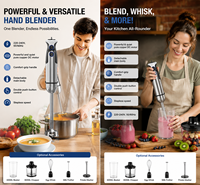 Mixeur Plongeant Professionnel 1200/1500W en Cuivre Pur Inox Blanc à Double Bouton et Vitesse Variable pour Cuisine